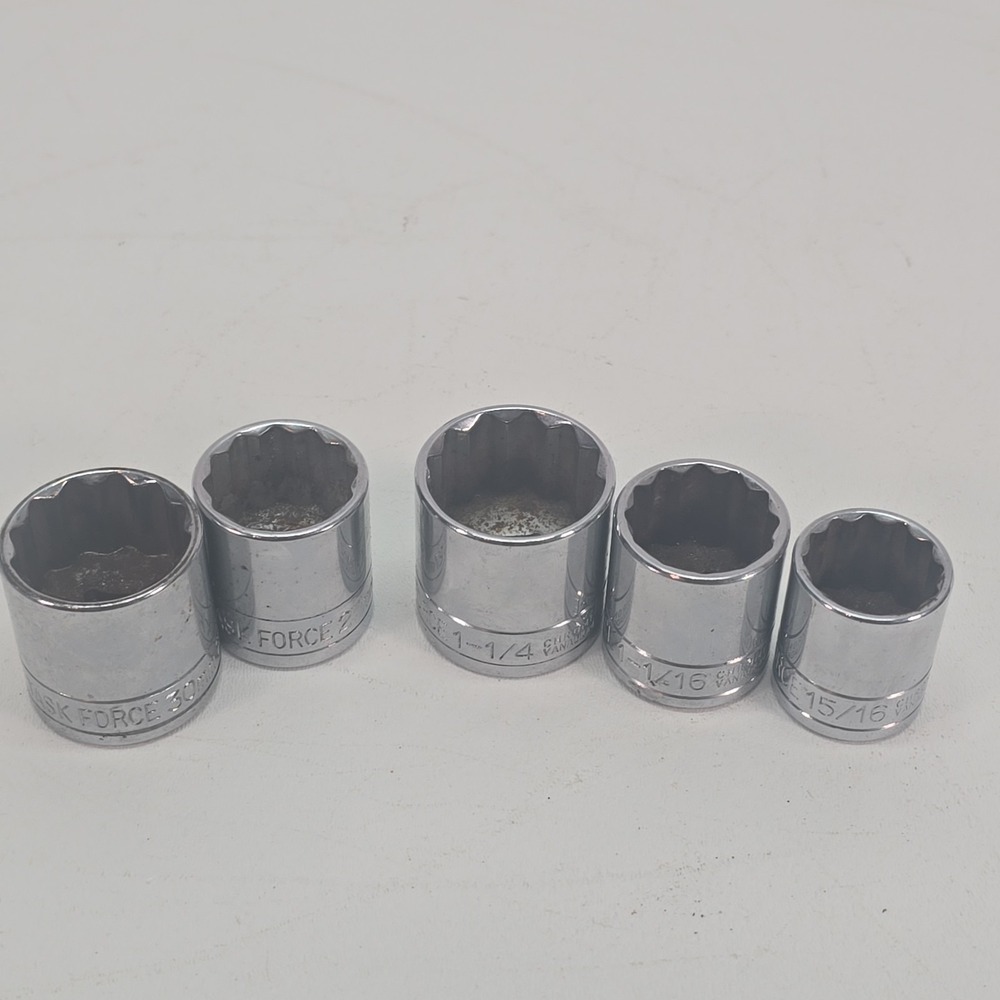5 Task Force 1/2" Drive Sockets 30mm 27mm 1-1/4" 1-1/16" 15/16" 12Pt Chrome Val